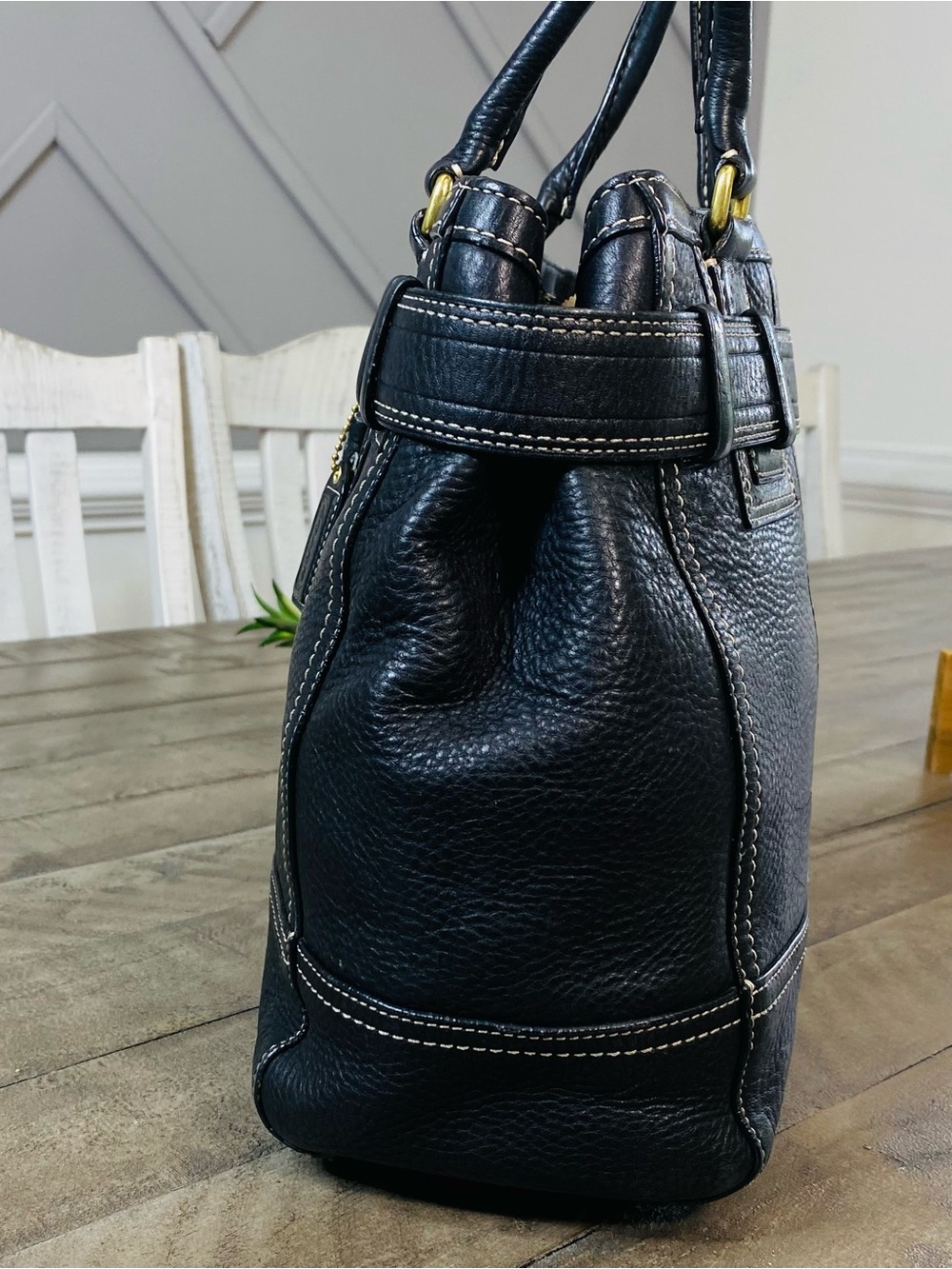 Vintage Y2K Coach Hampton Black Pebbled Leather Satchel Bag 10214 - Picture 6 of 11